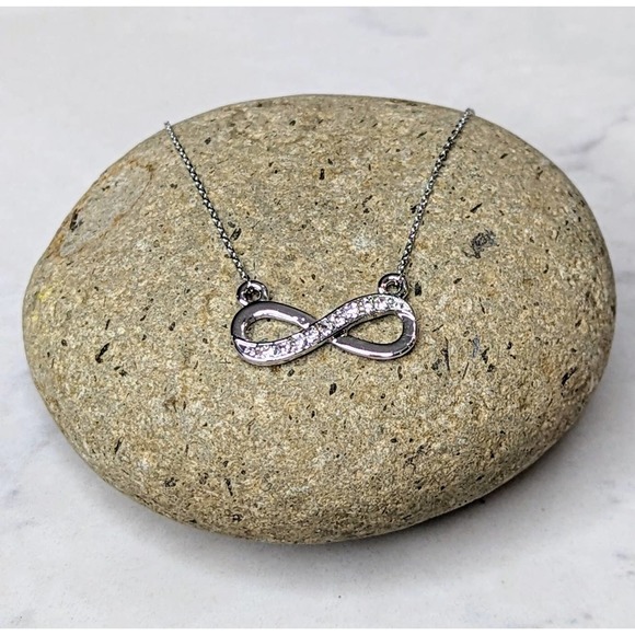 Infinity Symbol Necklace White Gold Plated Pendant with Crystals - Picture 4 of 6